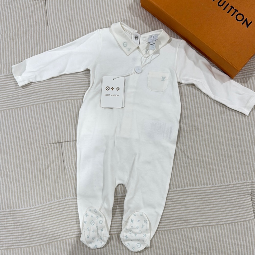 Louis Vuitton White Baby One Piece Pyjama
